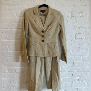 Vintage linen two piece dress suit business casual beige